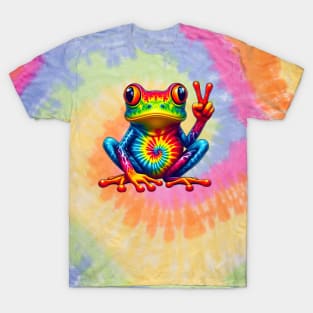 Tie-Dye Frog Peace Sign Hippie T-Shirt